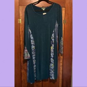 Beautiful NWT boho dress floral Nepal teal cotton
